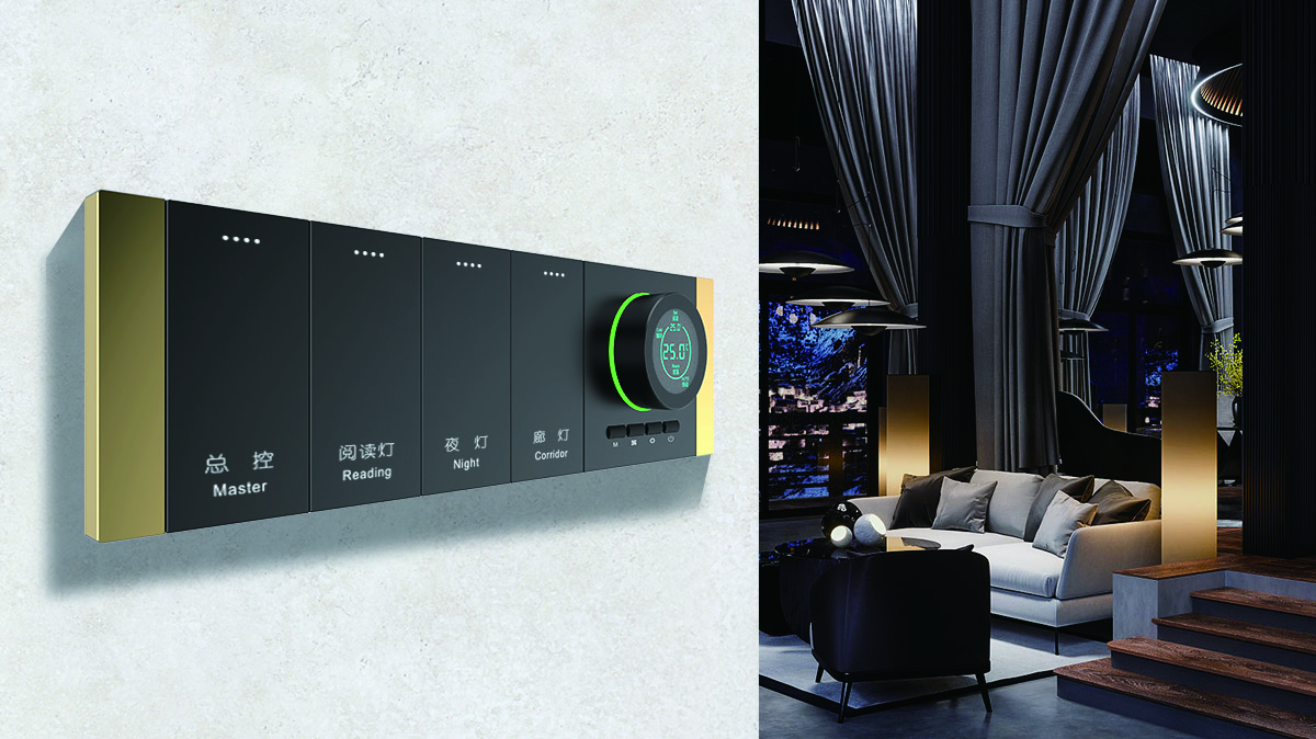 BLYTEN D-Series control installed beside a refined residential interior